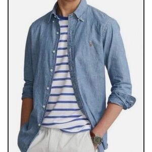 NWT! Men’s Polo Ralph Lauren Indigo Blue Chambray Button Down - Classic! Size L